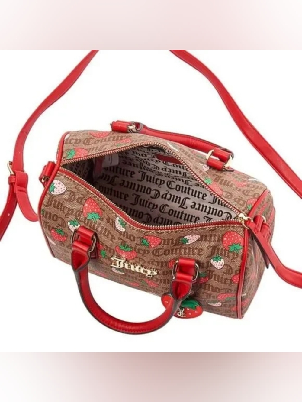 Juicy Couture Red and Brown Strawberry-Print Satchel - Picture 4 of 4